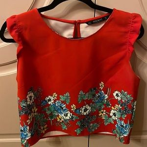 Zara cropped ruffle sleeve floral bottom top